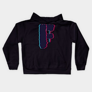 Glitch letter F, distorted letter F Kids Hoodie